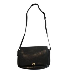 VTG Jack Georges Leather Crossbody Messenger Flap Bag with Turn Lock Black READ